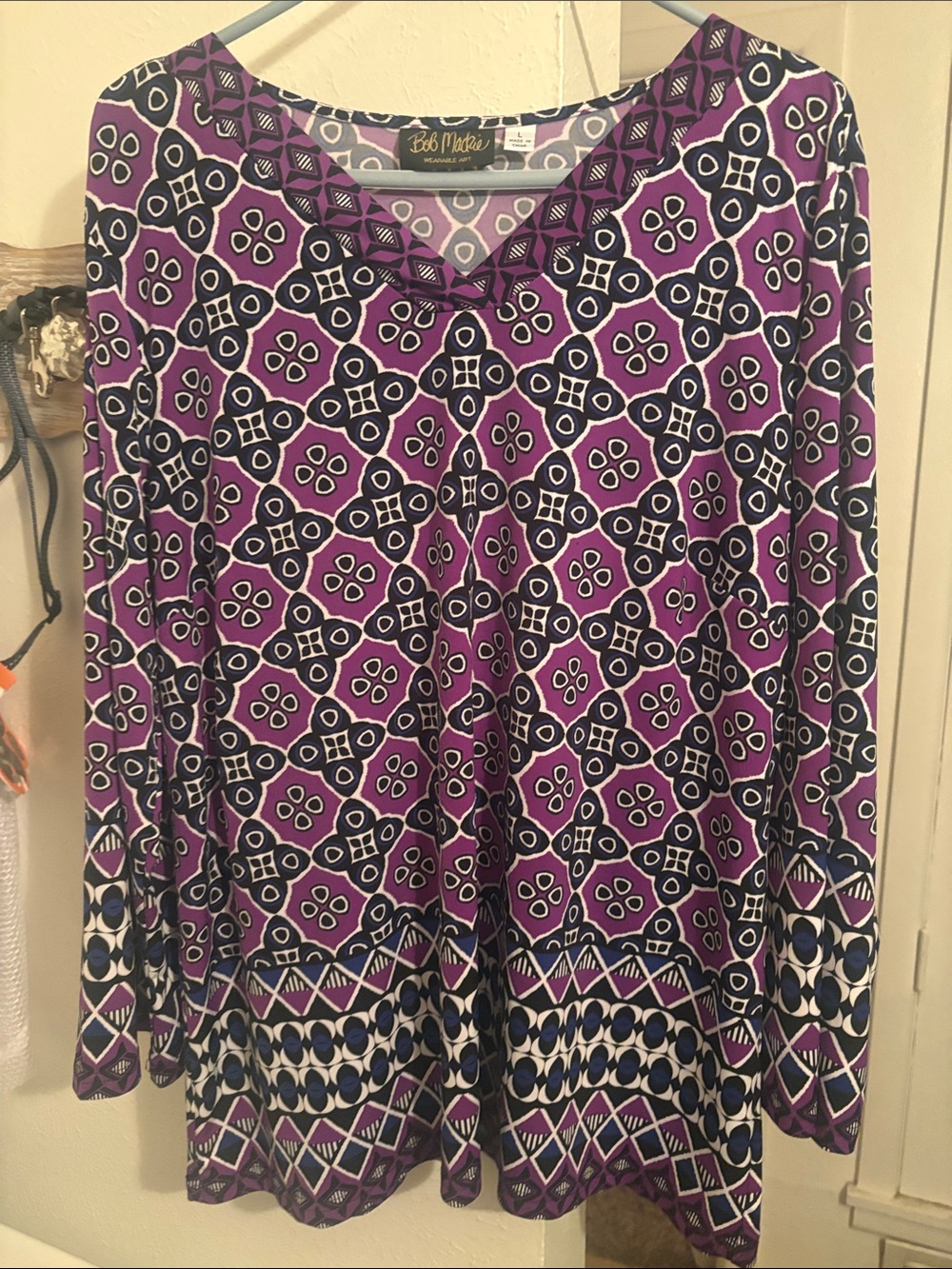 Bob Mackie Purple, Black & White Graphic Top